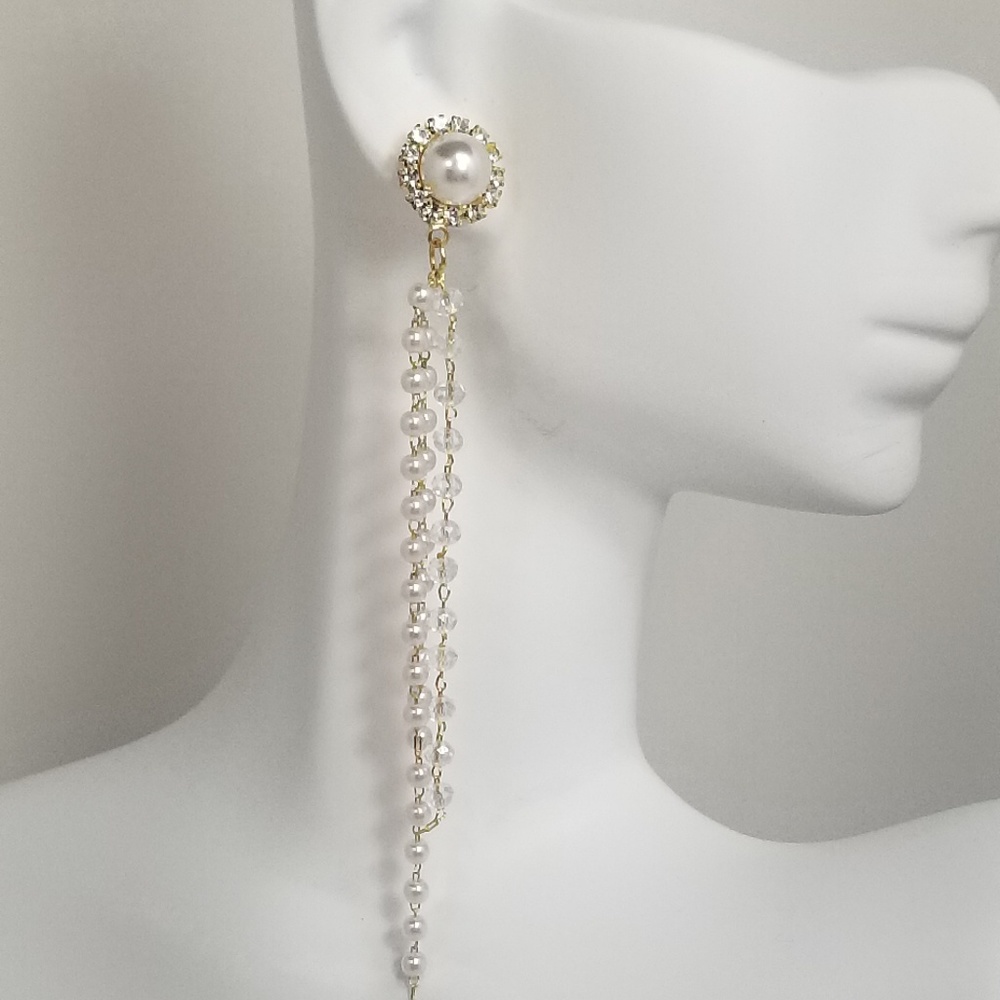 UnMatched Long Pearls Strings with Beads Earring - Picture 3 of 8